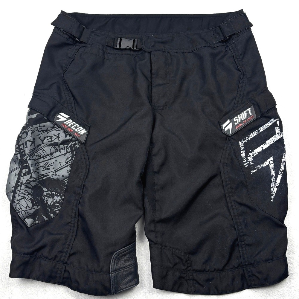 Shift Recon Freestyle Motocross Riding Shorts Mens 42 Black Leather Cargo 04378